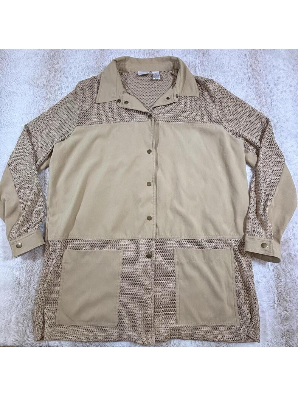 Reflections by Spiegel Knit Jacket Womens 1X Tan Button Front